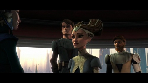 Padme speaking with people
