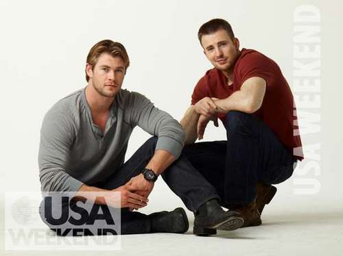  Chris Evans and Chris Hemsworth in USA Weekend