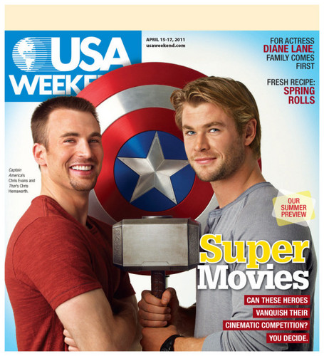 Chris Evans and Chris Hemsworth in USA Weekend