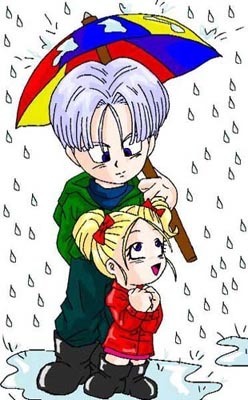  chibi Trunks and Marron in the rain