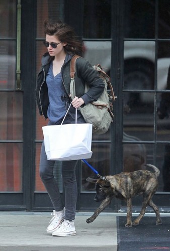 Kristen out walking Rob's dog in NY
