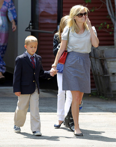 Reese Witherspoon And Family Leaving Church On Mother's Day