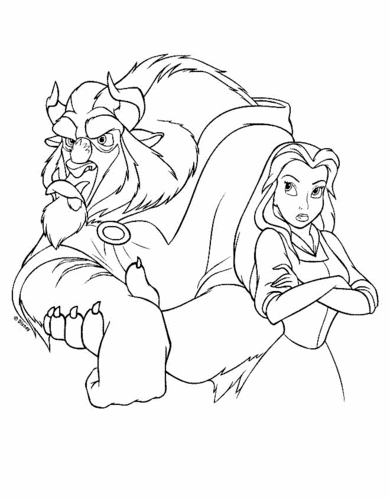  Walt ডিজনি Coloring Pages - The Beast & Princess Belle