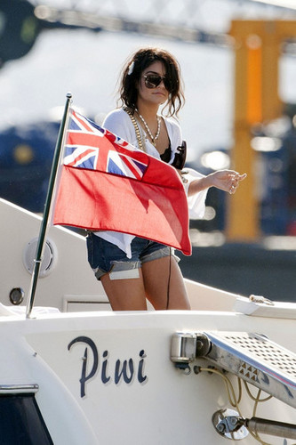 Vanessa Hudgens boards a boat while in town for the 64th Annual Cannes Film Festival. 
