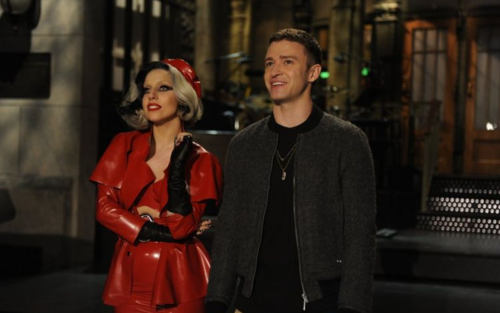 Gaga & Justin Timberlake on the set of SNL