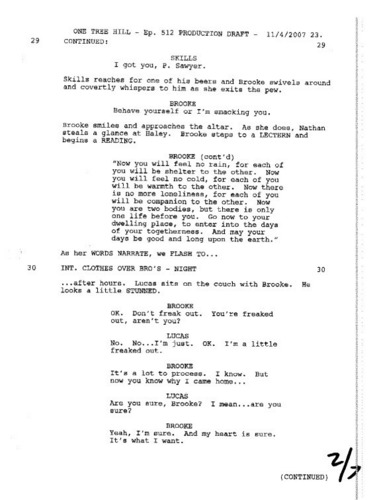 Orginal script that proves Brooke wanted Lucas to father her baby in S5