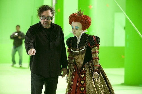 Helena and Tim on set Alice in Wonderland