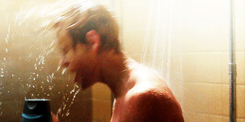 Finn catching Sam singing in the shower LOL!!