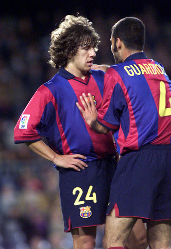  Pep and Puyol playing together for Barça