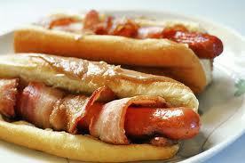  tocino, bacon wrapped hot dog