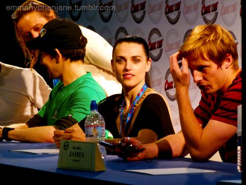  Comic Con France 2011 - Merlin PanelFirst signing: Colin Morgan, Katie McGrath & Bradley James