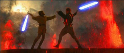  Anakin and Obi-wan dueling.:'(