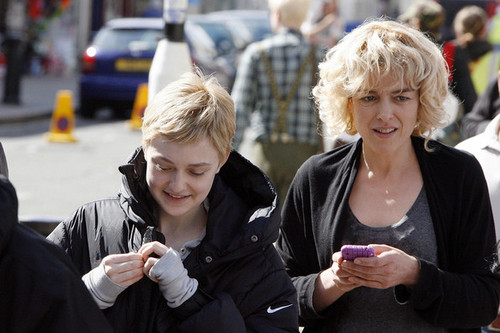 Dakota Fanning reveals a new cropped hairdo as she films scenes for "Now Is Good" in London