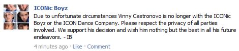  Its official Vinny left the Иконка Dance Company:'''(