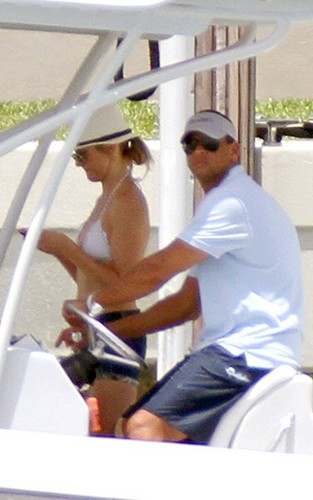 Cameron Diaz and boyfriend Alex Rodriguez on a boat in Miami Beach (July 25).