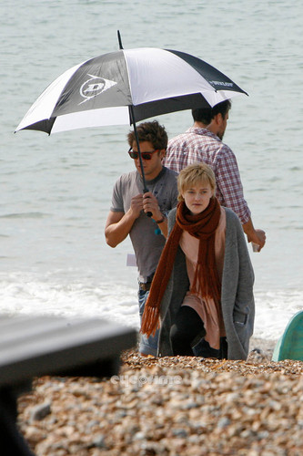 Dakota Fanning and Jeremy Irvine on the Set of Now is Good in Brighton, UK, July 25
