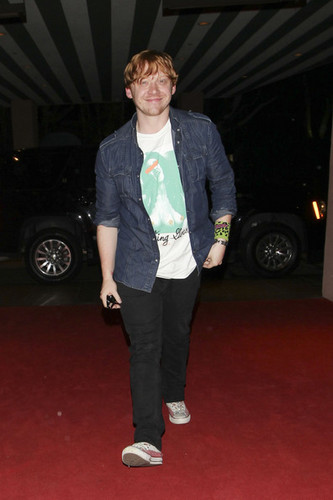  Rupert Grint arrives back to his hotel with some फ्रेंड्स including his Harry Potter co-star Tom