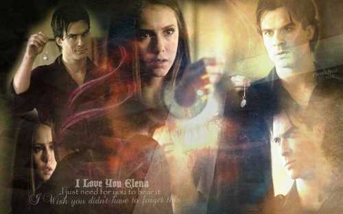  Damon & Elena Vampire Diaries kertas dinding