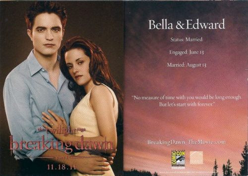  Edward and Bella Promotional Breaking Dawn Card shown at Comic Con