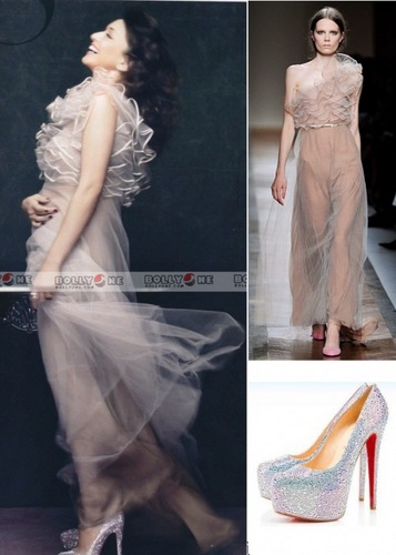Valentino Spring 2011 nude gown, Christian Louboutin glitter pumps