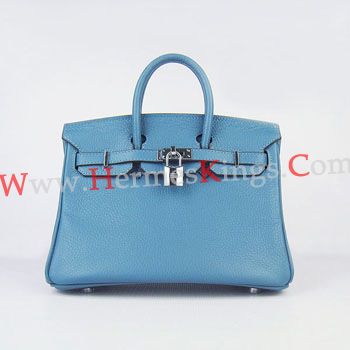  Replica Hermes Birkin 25cm Handbag 6068 Blue Silver
