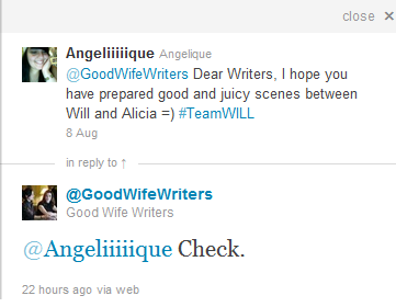  Tweet from the Writers/ Will and Alicia Related